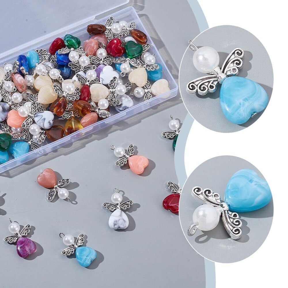 5241 60 Pcs Angel Wing Charm, Colorful Angel Wing Pendants Acrylic Round - Picture 3 of 5